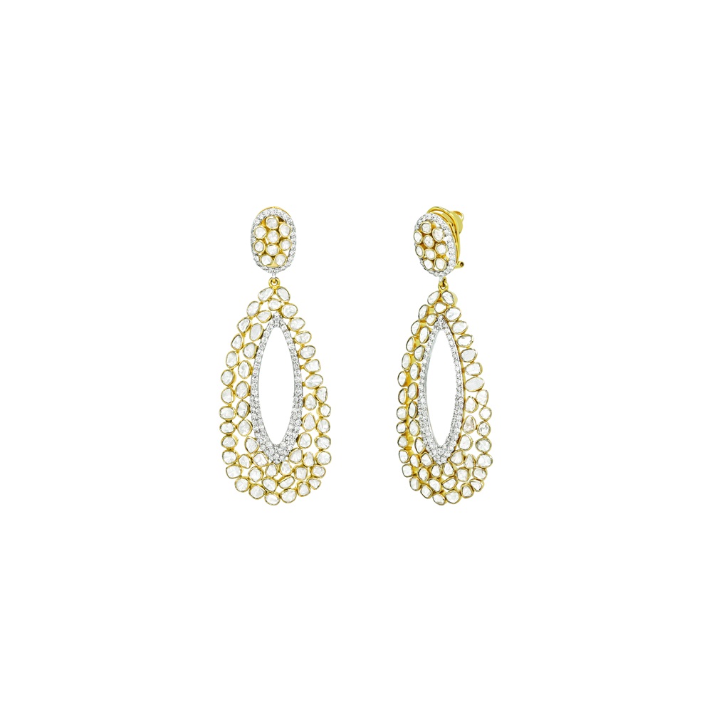 Oval Polki Drop Earrings with Double-Layered Polki